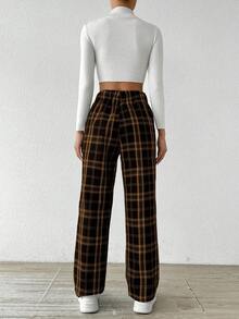 Chiquease 女式休闲条纹印花松紧腰保暖直筒裤，秋冬