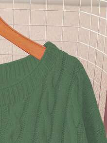 GlowEve CURVE 大码女式休闲时尚修身圆领长袖麻花针织套头衫，秋冬 - 綠色 - 查看 3