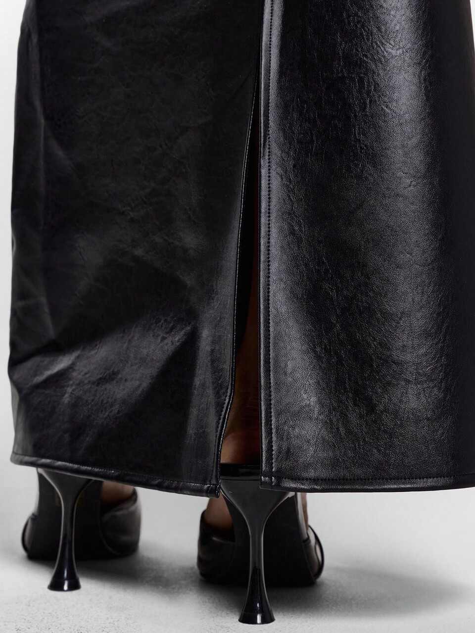 Faux Black Leather Panel Straight Fit Maxi Skirt