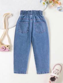 Sparklyn Girls Casual Soft Comfortable Vacation Fashion Street Washed Cute Floral Embroidery Elastic Waist Thin Pants, Summer - Medium Wash - View 2