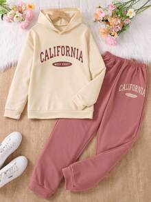 Sparklyn Teenage Girls' Letter Printed Hoodie And Sweatpants Set - Multicolor - View 8