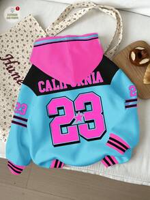 SHEIN Toddler Girls' Casual Retro Letter & Number Badge Graphic Loose Fit Crew Neck Comfortable Knit Long Sleeve Sweatshirt, Suitable For Autumn/Winter Hooded Sweatshirt Hooded Baby Girls Sweatshirts Baby Girl Sweatshirt