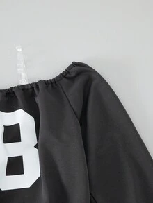 2pcs/Set Tween Girls' Off-Shoulder Sweatshirt And Loose Fit Sweatpants Casual Sports Suit, Autumn/Winter - Dark Grey - View 5