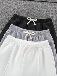 SHEIN 3件套青少年男童休闲可爱日常舒适经典黑白灰三色宽松直筒卫衣裤套装，买二送一，适合外出、上学、聚会、秋冬季、返校季等场合。 - 彩色 - 查看 5