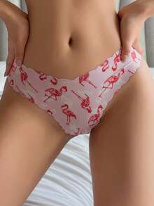 DAZY 3pcs/Set Fully Allover Print Ruffle Trim Women's Thong Panties - Apricot - View 6