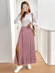 SHEIN Tall CURVE Váy suông hở gấu họa tiết hoa cỡ lớn dành cho nữ - Bụi hồng - Xem 4