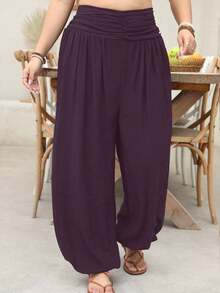 EMERY ROSE Plus Size Casual Solid Color Lantern Pants - Violet Purple - View 3