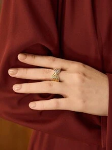 MOTF PREMIUM 18K镀金扭纹十字开口戒指 - 金黃色 - 查看 7