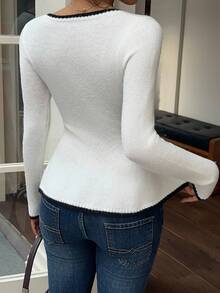 SHEIN Unity 性感修身时尚女式长袖上衣 - 黑與白 - 查看 2