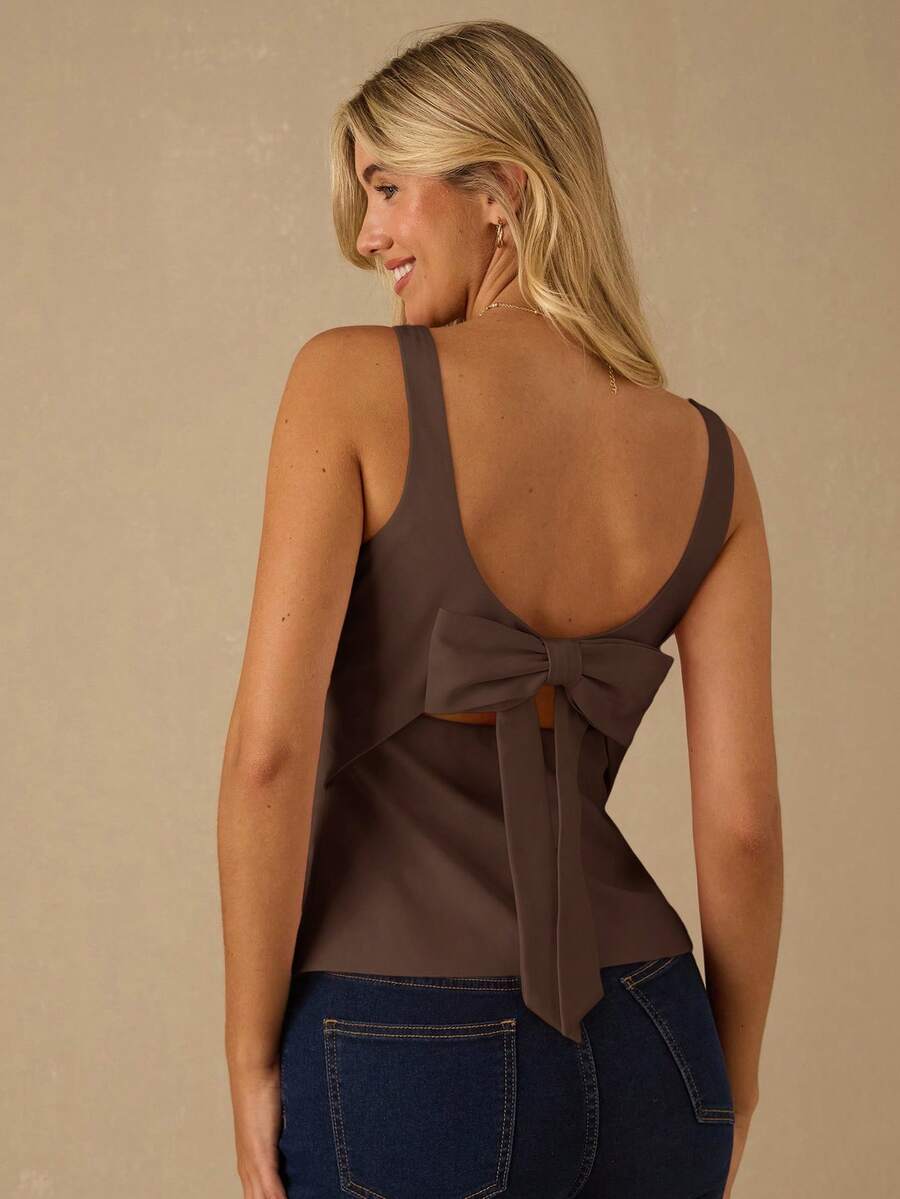 Enchnt Fall/Winter Romantic Women's Gorgeous Tank Top,Chic & Elegant & Fashionable For Party & Date & Holiday & Graduation & Going Out & Halloween & Christmas,Autumn,New Years - Coffee Brown - View 1