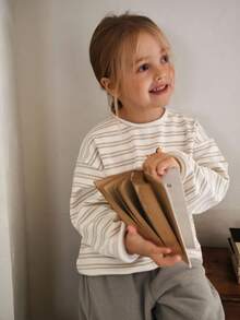 DAZY 2pcs Young Girl Girls Striped Knit Print Long Sleeve T-Shirt + Pants Set, Autumn - Multicolor - View 6