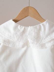 Elladie kids 新款时尚甜美蕾丝领白色长袖上衣，适合年轻女孩，百搭汗衫 - 白色 - 查看 6