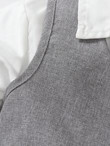 SHEIN 2 件儿童绅士套装，包括长袖背心夹克和及踝长裤，适合学校、生日派对、婚礼、洗礼的正式西装，优雅复古风格 - 灰色 - 查看 5