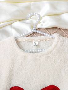 SHEIN 青少年女孩休闲宽松舒适圆领套头蝴蝶图案羊毛睡衣