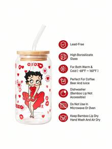 Betty Boop x SHEIN 心形唇印吸管杯（含吸管清洁刷），适用于冷热饮品，如咖啡、牛奶、果汁等。礼品之选，适合派对、节日、情人节等场合。