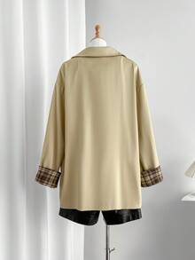 Celisse 女式翻领撞色格子长款风衣 - 卡其色 - 查看 2