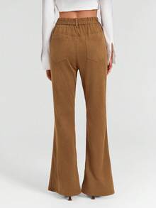 Avantive Beige Suede Slightly Lapsed Extra-Long Trousers Fall Winter For Women Christmas New Year Women Elegant Casual Thanksgiving For Women Brown Pants - Camel - View 2