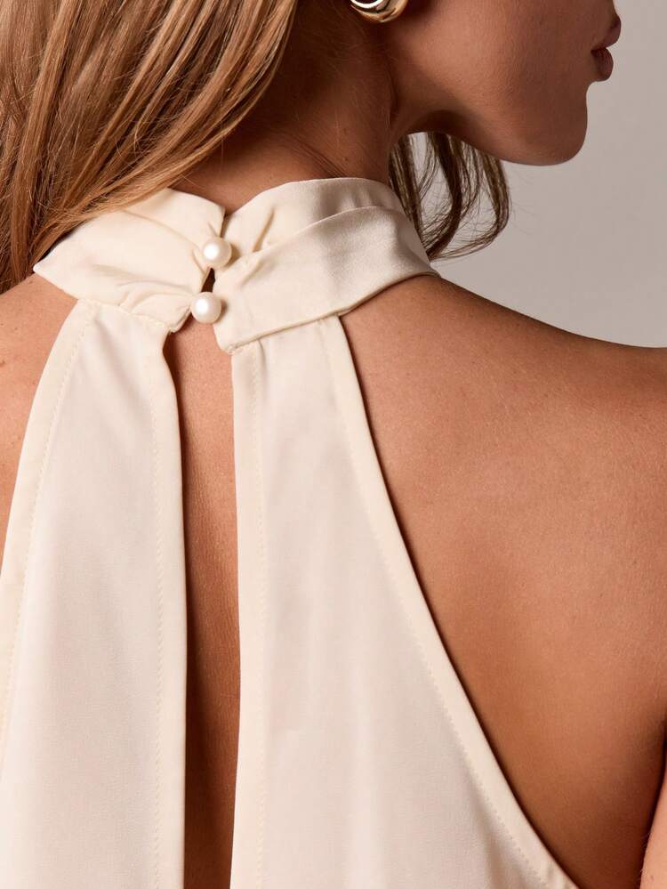 Halter Neck Asymmetric Top With Lace Trim