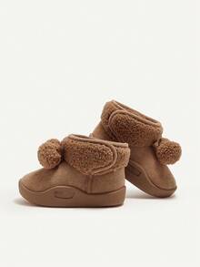 Cozy Pixies 秋冬百搭休闲时尚百搭毛绒加厚保暖可爱柔软宝宝雪地靴搞怪小球短靴拖鞋 - 棕色 - 查看 5