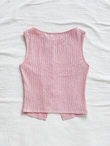 Soleia 女式夏季休闲撞色蝴蝶结装饰纹理面料开衩下摆吊带背心 - 粉色 - 查看 2