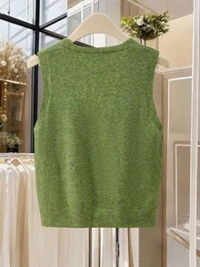 Modelyn Women's Sleeveless Tie-Up Elegant Knitted Vest - Green - View 2