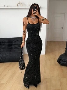 Coolane 女士春夏季节日日常穿着外出约会夜弹力长裙 - 黑色 - 查看 5