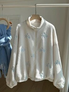 SHEIN EZwear Chaqueta de piel sintética de corte holgado y casual, para otoño/invierno, tallas grandes