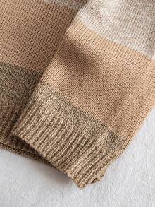 Sparklyn 青少年男孩条纹多色简约个性化套头衫，非常适合秋冬季节 - 卡其色 - 查看 4