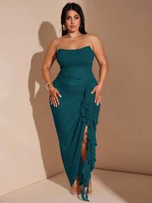 SHEIN BAE Vestido verde guisante/verde con volantes y abertura alta para mujer talla grande, elegante vestido de playa para vacaciones, vestido de fiesta en la playa, vestido para salir de noche, vestido de cumpleaños, vestido sexy y elegante, vestido de malla