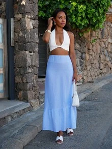 Yess Loren Falda larga con rayas verticales de bloques de color, de moda para el verano - Lavado ligero - Ver 3