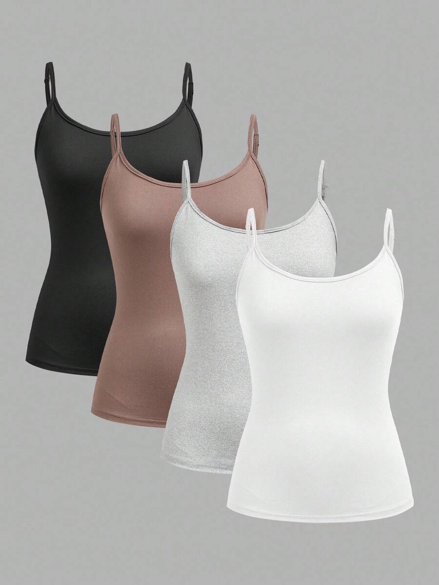 SHEIN EZwear 4件套休闲简约女士吊带背心，适合夏季 - 彩色 - 查看 1