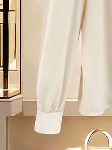 GlowEve Women's Elegant Commuter Beige Collar Faux Bowknot Long Sleeve Shirt - Beige - View 4