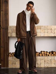 SWAVVY 男士休闲百搭连帽保暖内衬夹克，秋冬 - 棕色 - 查看 4