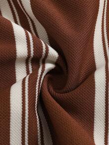 SHEIN Playful Pals Infant Boys' Casual Ribbed Crew Neck Striped Embroidered Front Long Sleeve Jumpsuit, Autumn/Winter - Coffee Brown - View 8