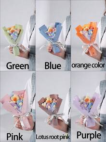 SHEIN 母亲节妇女节手工针织泡芙花束迷你纱线插花创意家居装饰礼物创意钩针工艺柔软纹理中心装饰 - 彩色 - 查看 2