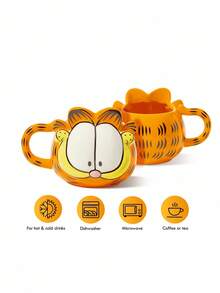 GARFIELD | SHEIN 380ml Cartoon Cat Ceramic Mug, For Coffee & Tea, Gifts - Yellow - View 3