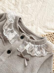 SHEIN Vintaside Kids 女童开衫配3D蝴蝶结针织毛衣外套+裤子套装，时尚可爱的春秋季针织装 - 彩色 - 查看 5