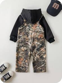 SHEIN 2pcs/Set Baby Boys Thermal Lined Hoodie Sweatshirt And Camouflage Bib Pants Outfit, Comfortable Casual Fashion Daily Wear, Suitable For Indoor, Outdoor, Skiing, Sports, Party, Photo Shoot, Festival, Streetwear, Hoodies, Tracksuit, Joggers, Hip Hop Style, Autumn/Winter Baby Boy Camo Outfit Baby Boys Fall Winter Clothes Baby Boys Outfit Late Fall Camo Hunting Toddler Baby Baby Boy Hunting Clothes - White - View 2