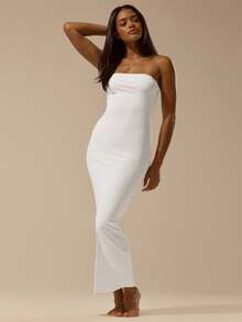 MUSERA ESSENTIALS Buttery Soft Bandeau Fitted Dress Basic Spring Summer Cute Casual Vacation,White Dresses For Women Ibiza Beach Fall Night Out Elegant, Back To School, Date Night Casual Dress