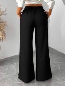 SHEIN SXY Loose High Waist Black Business Casual Pants With Metal Buckle, Business Casual Outfits Women Autumn Winter Clothes For Women - Black - View 5