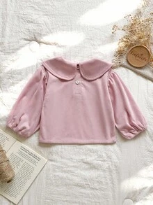 SHEIN Vintaside Kids 1 pièce Top polyvalent confortable et décontracté pour tout-petites filles, style coréen avec col à revers, broderie 3D en velours, manches longues, convient pour le port quotidien au printemps, à l'automne et en hiver