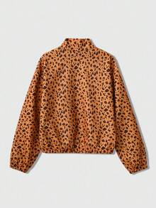 ROMWE MEN Street Life Chaqueta con cuello alto con estampado de leopardo para hombre, adecuada para otoño/invierno - Marrón - Ver 2