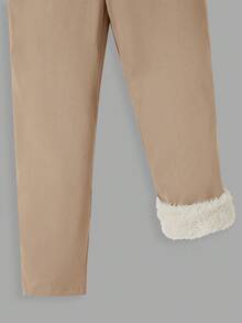 SHEIN 男童休闲马匹图案印花纽扣腰带加厚保暖直筒裤，秋冬季款