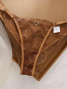 Seduluxe 2pcs Women's Black Sheer Embroidery Bra Set, Wireless Non-Padded Lingerie Set Hollow Out Lingerie Push Up Lingerie Set Underwire Lingerie Set Brown Lingerie Lingerie Set Push Up - Coffee Brown - View 5