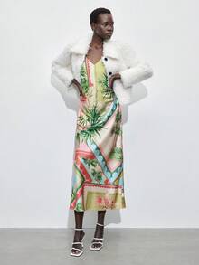 Maija Women's Tropical Print Dress, Fashionable Summer Christmas Women's Clothing  New Year Dress Beach Dress New Year Women's Clothes Beach Dress  Elegant Dresses For Women Beach Dress Party Dresses For Women  Elegant Dresses For Party  Elegant Dresses For Women Christmas Dress  Beach Outfits For Women - Apricot - View 2