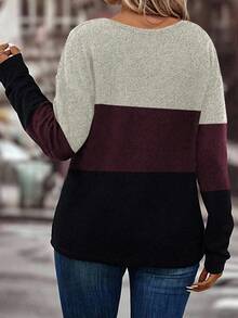 EMERY ROSE New Plus Size Women's Fashion Printed Colorblock V-Neck Long Sleeve T-Shirt - Multicolor - View 2