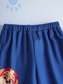 SHEIN | PAW Patrol 2 件套小男孩卡通可爱小狗拼布印花长袖连帽运动衫和运动裤针织户外休闲运动服套装，秋冬