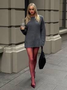 Aloruh Women's Autumn/Winter New Casual Elegant Loose Turtleneck Ribbed Long Sleeve Sweater, Dark Gray Winter - Dark Grey - View 5