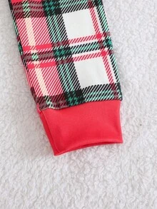 Conjunto de ropa de estar en casa con blusa de manga larga roja y leggings a cuadros clásicos para niñas - Multicolor - Ver 7
