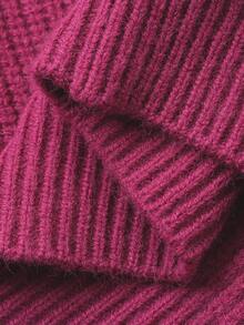 Vivie Lora Women's Loose Fit Turtleneck Solid Fuchsia Sweater - Pink - View 7